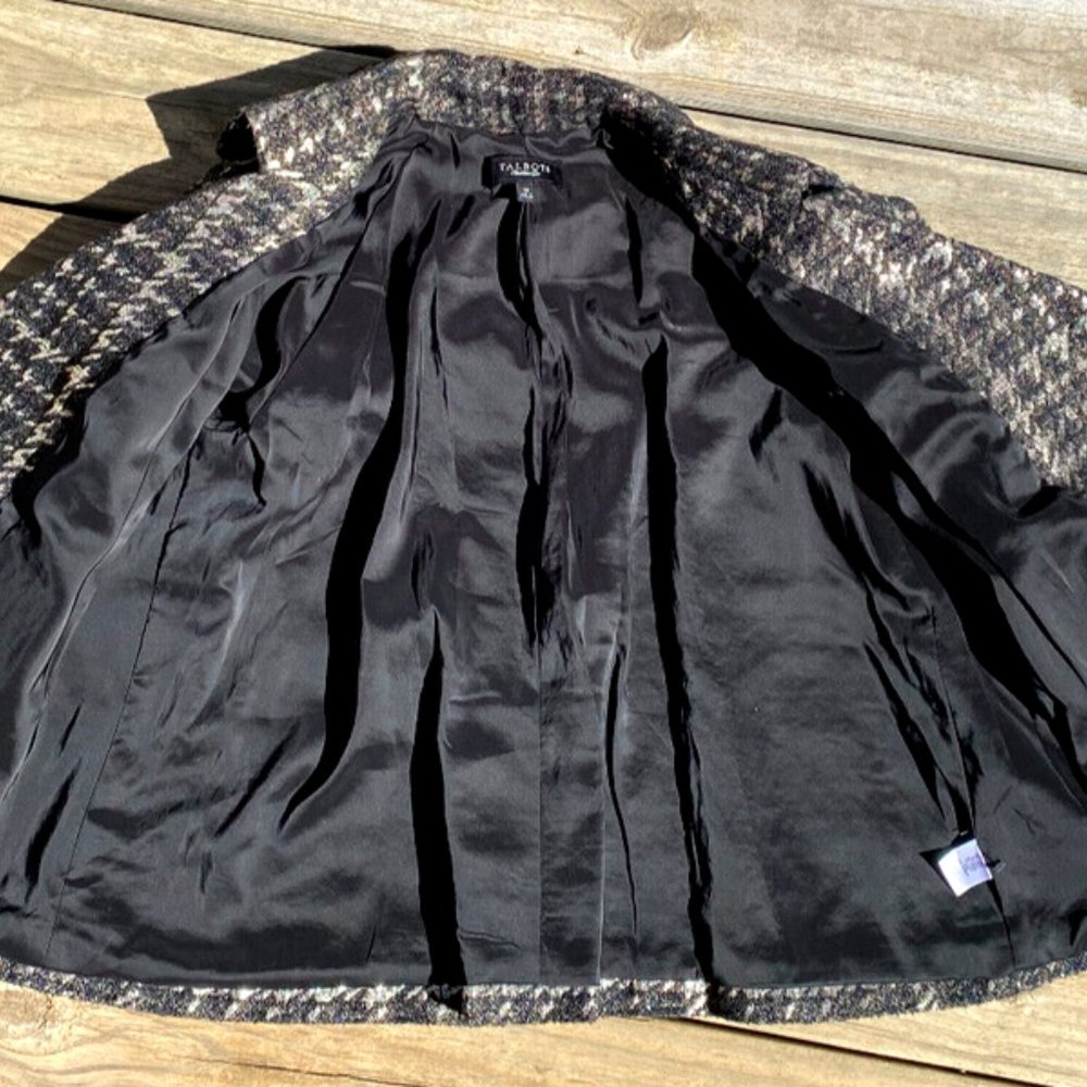 Talbots Size 10 Black Metallic Gold Houndstooth Tweed Button Swing Blazer Jacket - Picture 5 of 8